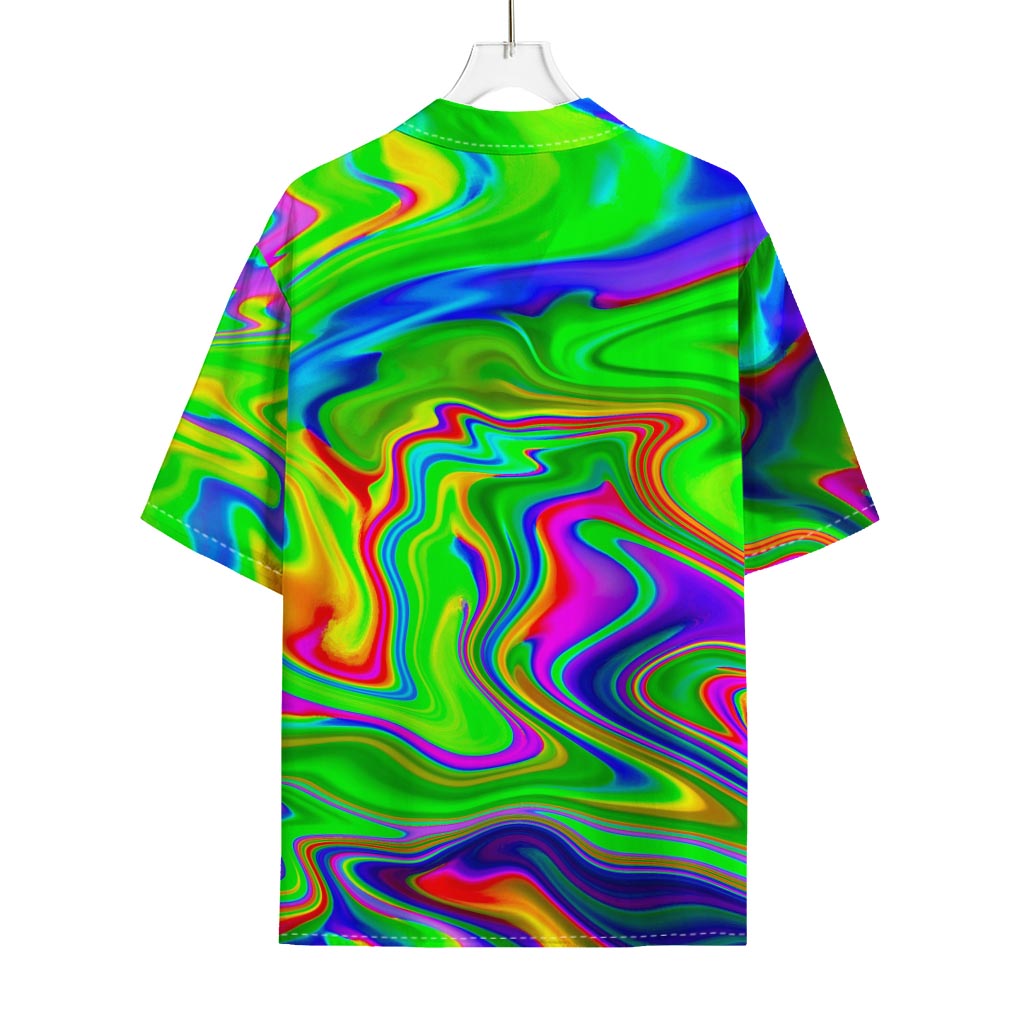 Green Abstract Liquid Trippy Print Rayon Hawaiian Shirt
