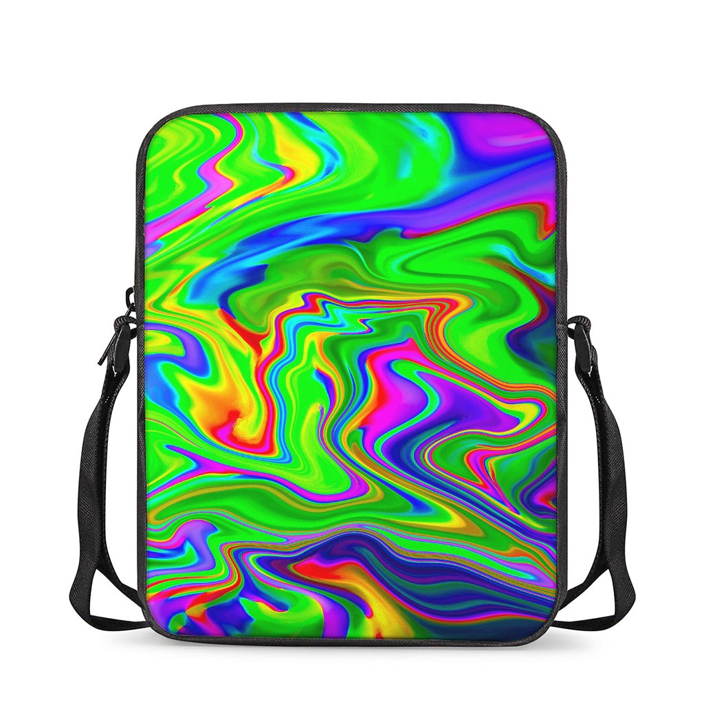 Green Abstract Liquid Trippy Print Rectangular Crossbody Bag