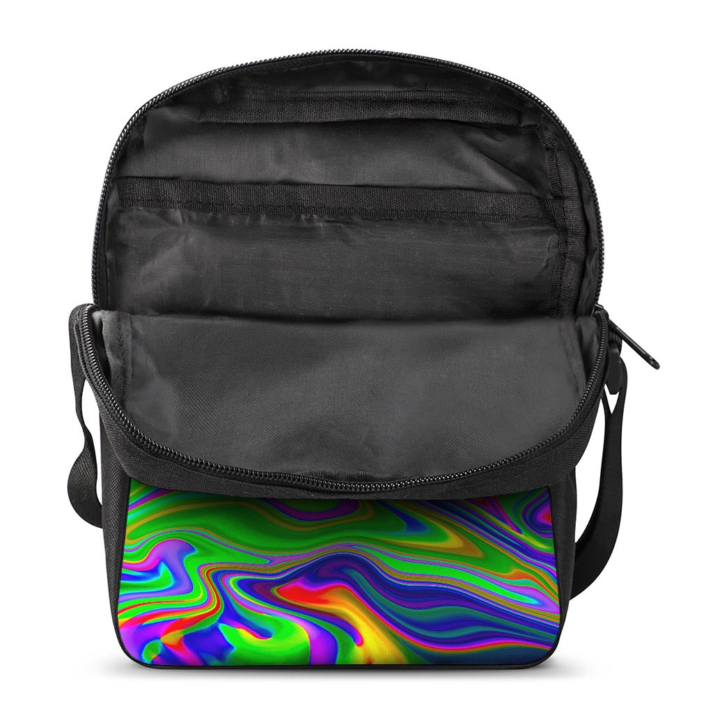 Green Abstract Liquid Trippy Print Rectangular Crossbody Bag