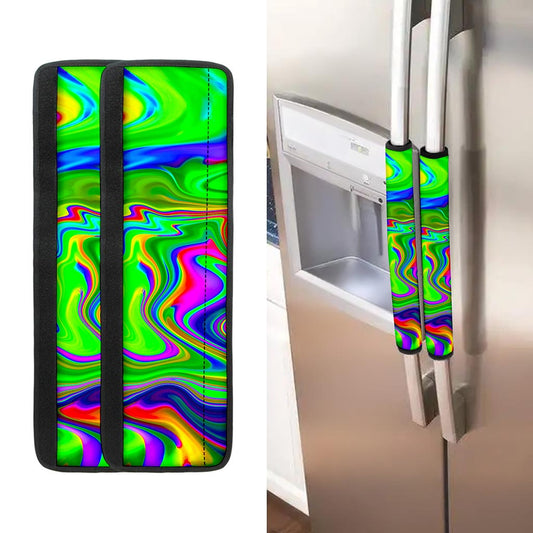Green Abstract Liquid Trippy Print Refrigerator Handle Covers