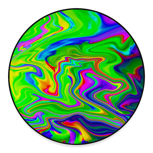 Green Abstract Liquid Trippy Print Round Floor Mat
