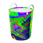 Green Abstract Liquid Trippy Print Round Laundry Basket
