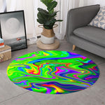 Green Abstract Liquid Trippy Print Round Rug