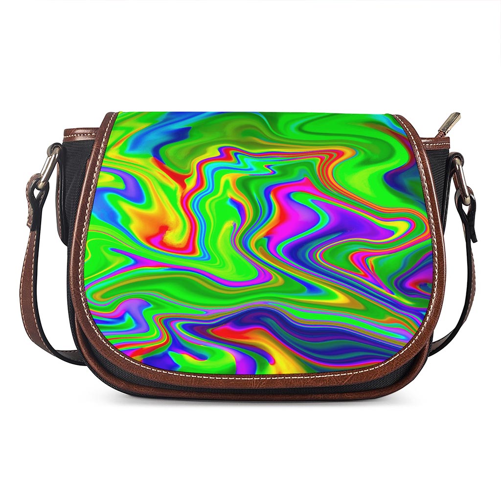 Green Abstract Liquid Trippy Print Saddle Bag