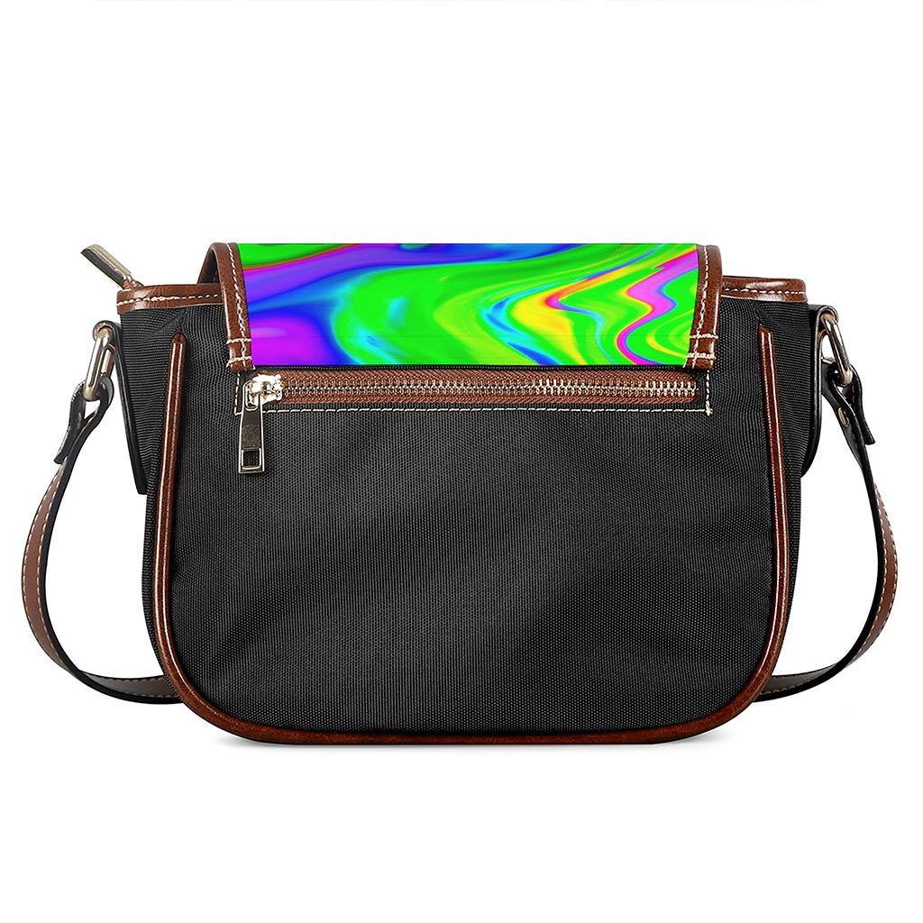 Green Abstract Liquid Trippy Print Saddle Bag