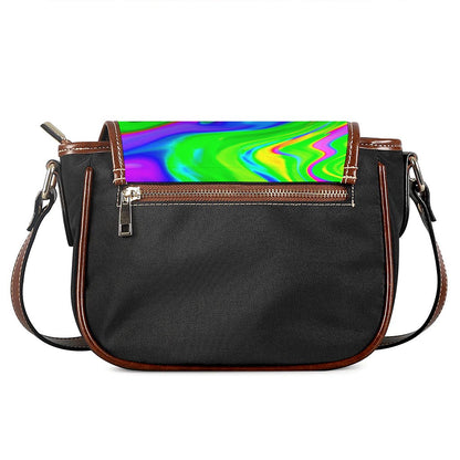 Green Abstract Liquid Trippy Print Saddle Bag