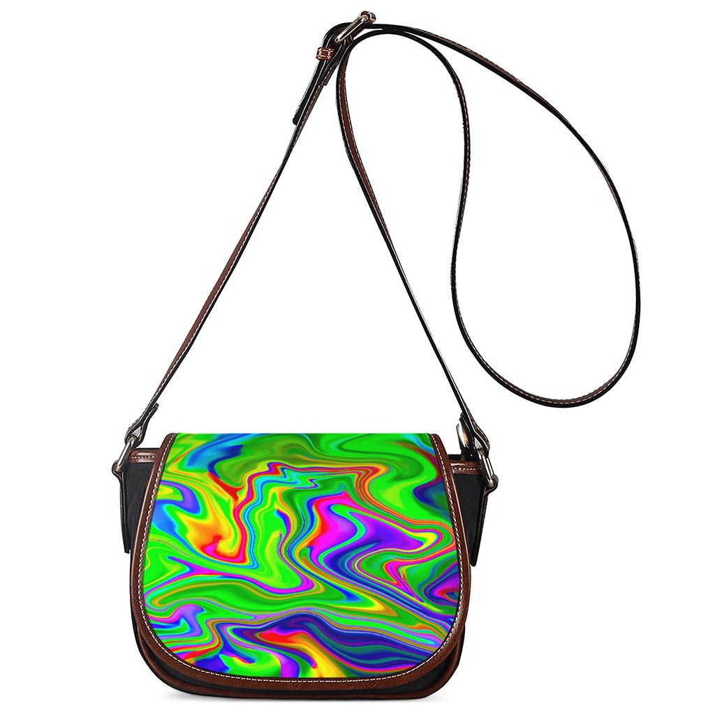 Green Abstract Liquid Trippy Print Saddle Bag
