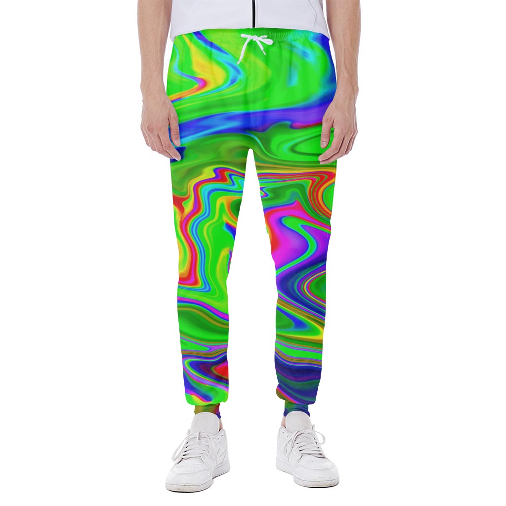 Green Abstract Liquid Trippy Print Scuba Joggers