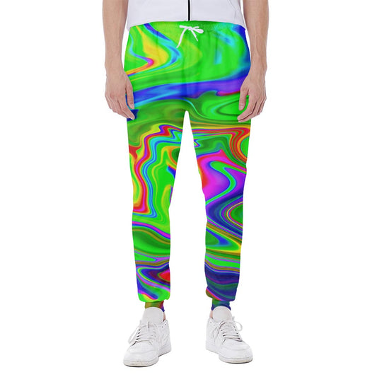 Green Abstract Liquid Trippy Print Scuba Joggers