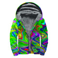 Green Abstract Liquid Trippy Print Sherpa Lined Zip Up Hoodie