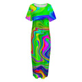 Green Abstract Liquid Trippy Print Short Sleeve Long Nightdress