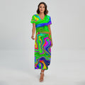 Green Abstract Liquid Trippy Print Short Sleeve Maxi Dress