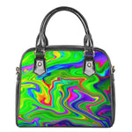 Green Abstract Liquid Trippy Print Shoulder Handbag