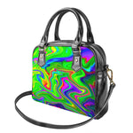 Green Abstract Liquid Trippy Print Shoulder Handbag