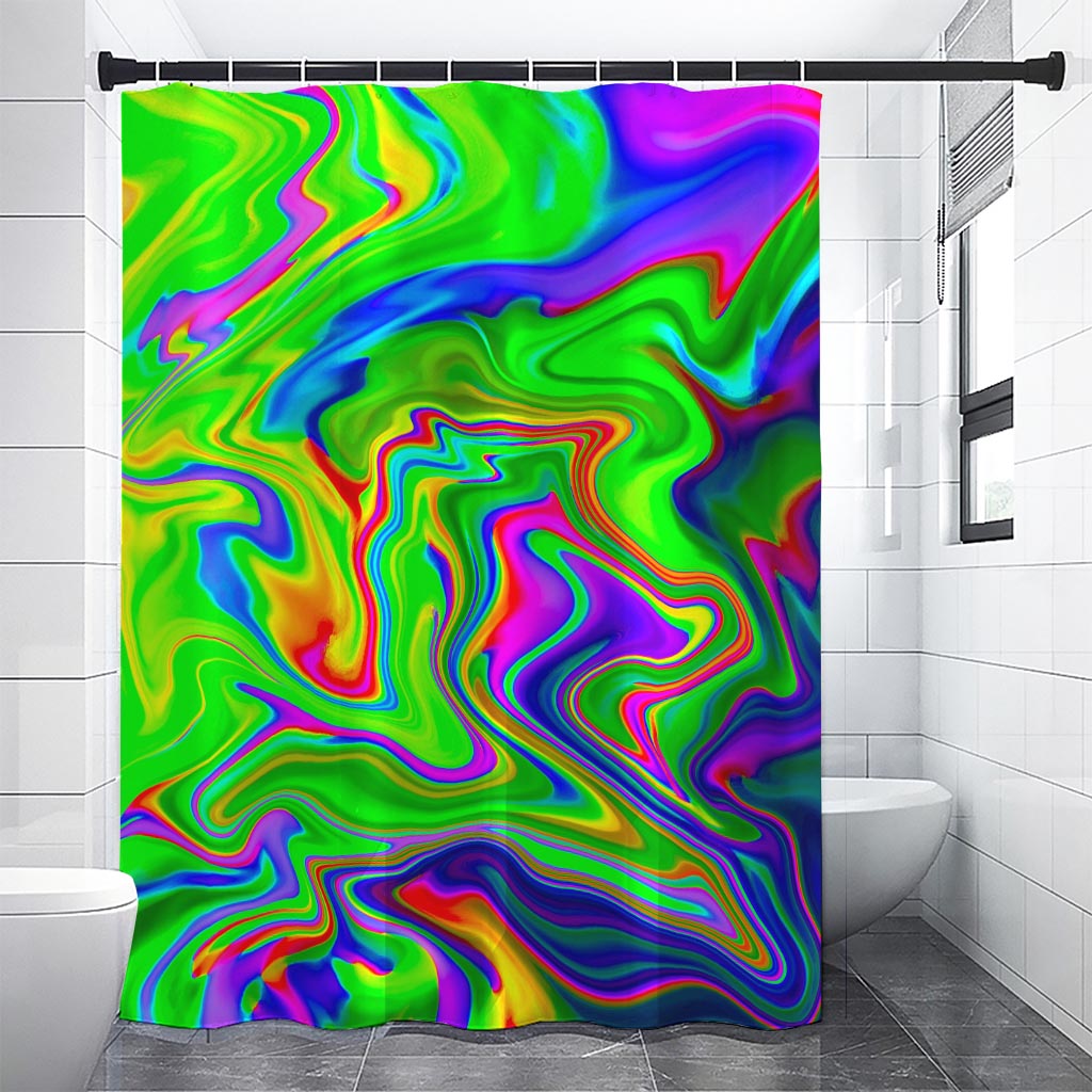 Green Abstract Liquid Trippy Print Shower Curtain