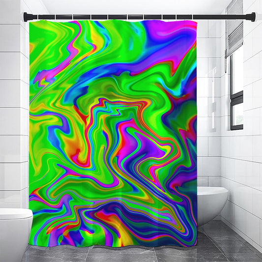 Green Abstract Liquid Trippy Print Shower Curtain