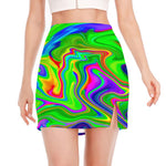 Green Abstract Liquid Trippy Print Side Slit Mini Skirt