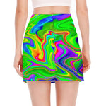 Green Abstract Liquid Trippy Print Side Slit Mini Skirt