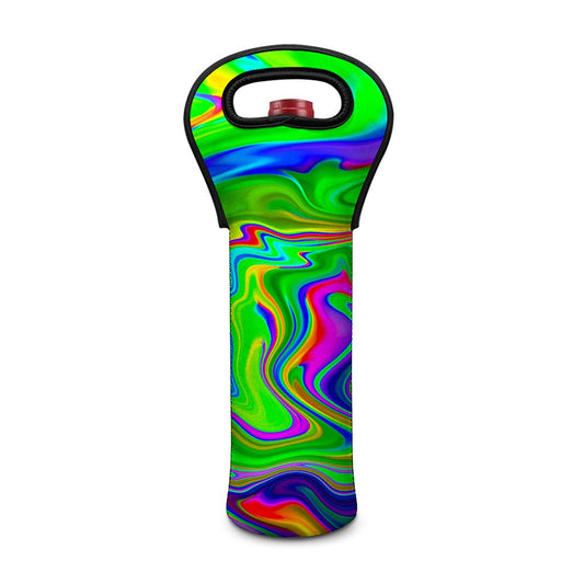 Green Abstract Liquid Trippy Print Single Neoprene Wine Tote
