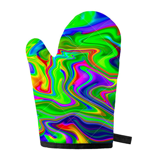 Green Abstract Liquid Trippy Print Single Oven Mitt