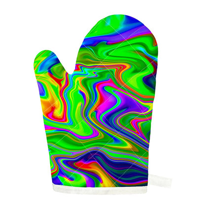 Green Abstract Liquid Trippy Print Single Oven Mitt