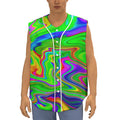 Green Abstract Liquid Trippy Print Sleeveless Baseball Jersey