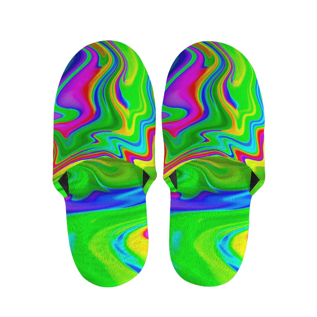 Green Abstract Liquid Trippy Print Slippers