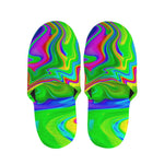Green Abstract Liquid Trippy Print Slippers