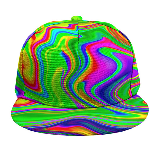Green Abstract Liquid Trippy Print Snapback Cap