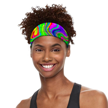 Green Abstract Liquid Trippy Print Sports Headband