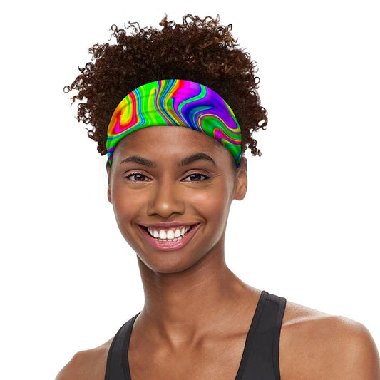 Green Abstract Liquid Trippy Print Sports Headband