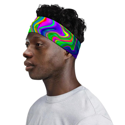 Green Abstract Liquid Trippy Print Sports Headband