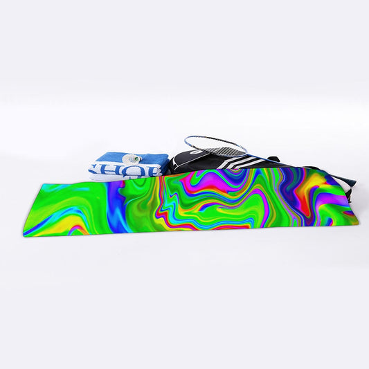 Green Abstract Liquid Trippy Print Sports Towel