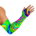 Green Abstract Liquid Trippy Print Sun Protection Arm Sleeves