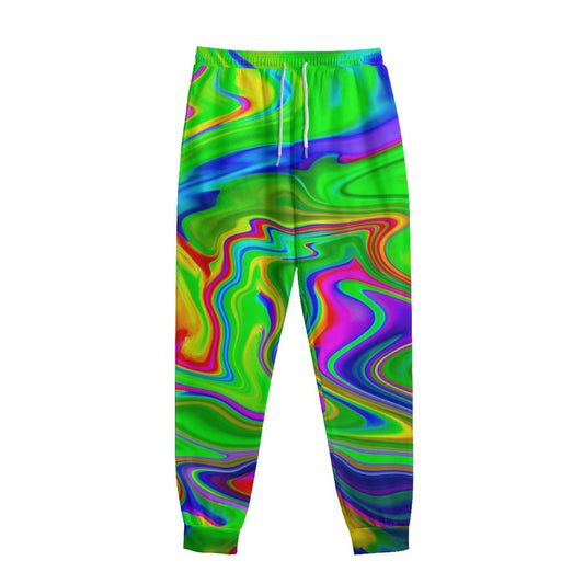Green Abstract Liquid Trippy Print Sweatpants