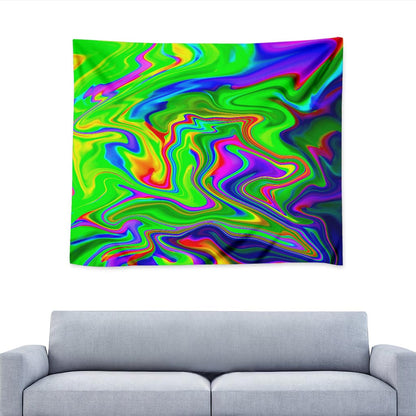 Green Abstract Liquid Trippy Print Tapestry