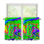 Green Abstract Liquid Trippy Print Tier Curtains