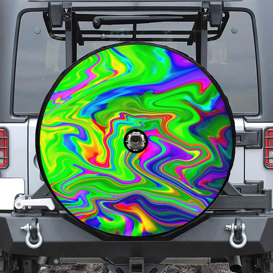 Green Abstract Liquid Trippy Print Tire Cover With Camera Hole