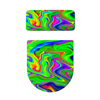 Green Abstract Liquid Trippy Print Toilet Lid And Tank Cover Set