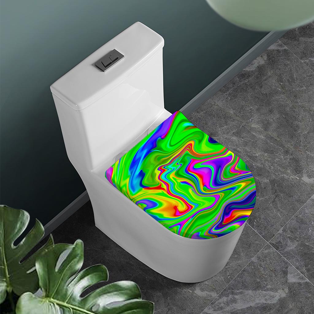 Green Abstract Liquid Trippy Print Toilet Lid Cover