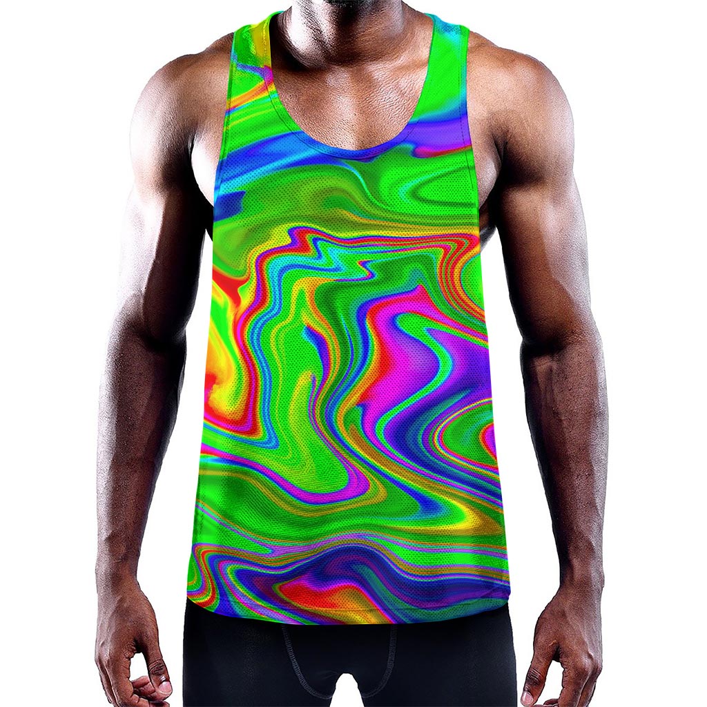 Green Abstract Liquid Trippy Print Training Tank Top