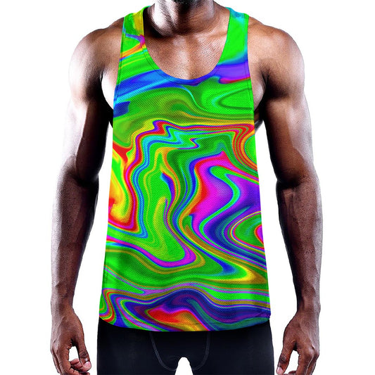 Green Abstract Liquid Trippy Print Training Tank Top