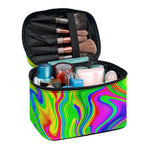 Green Abstract Liquid Trippy Print Travel Makeup Bag