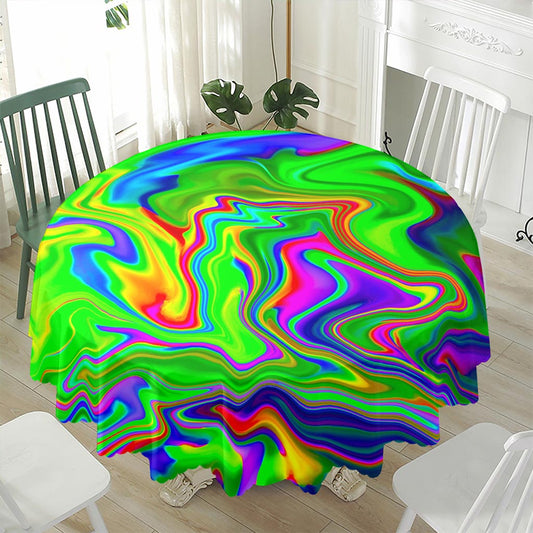 Green Abstract Liquid Trippy Print Waterproof Round Tablecloth