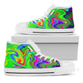Green Abstract Liquid Trippy Print White High Top Sneakers
