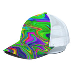 Green Abstract Liquid Trippy Print White Mesh Trucker Cap
