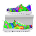 Green Abstract Liquid Trippy Print White Running Shoes