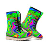 Green Abstract Liquid Trippy Print Winter Boots