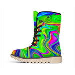 Green Abstract Liquid Trippy Print Winter Boots