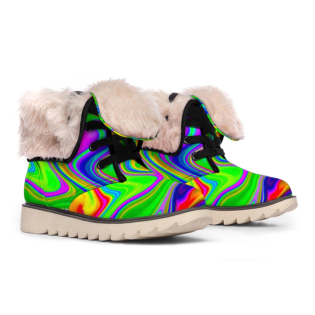 Green Abstract Liquid Trippy Print Winter Boots